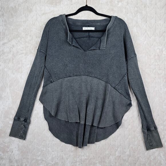 We The Free People Thermal Shirt XS Relaxed Mixed Media Boho Grunge Preppy Black - Picture 1 of 7